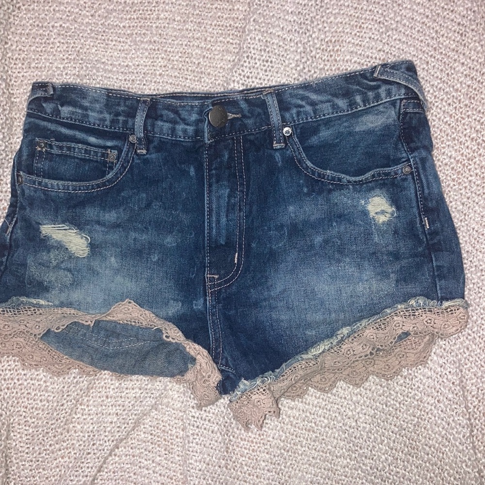 Free People Crochet Jeans Shorts